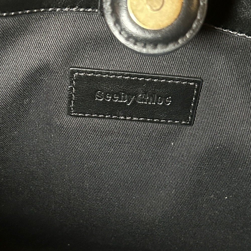 304. See By Chloe Black Leather & suede with removable Gold Charm w/coa - Picture 10 of 16